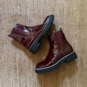 Franco Sarto Red Burgundy Patent Leather Chelsea Combat Boots Booties Size 8